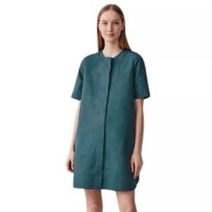 COS Cotton Linen A-Line Shirt Dress Teal Blue Size 12